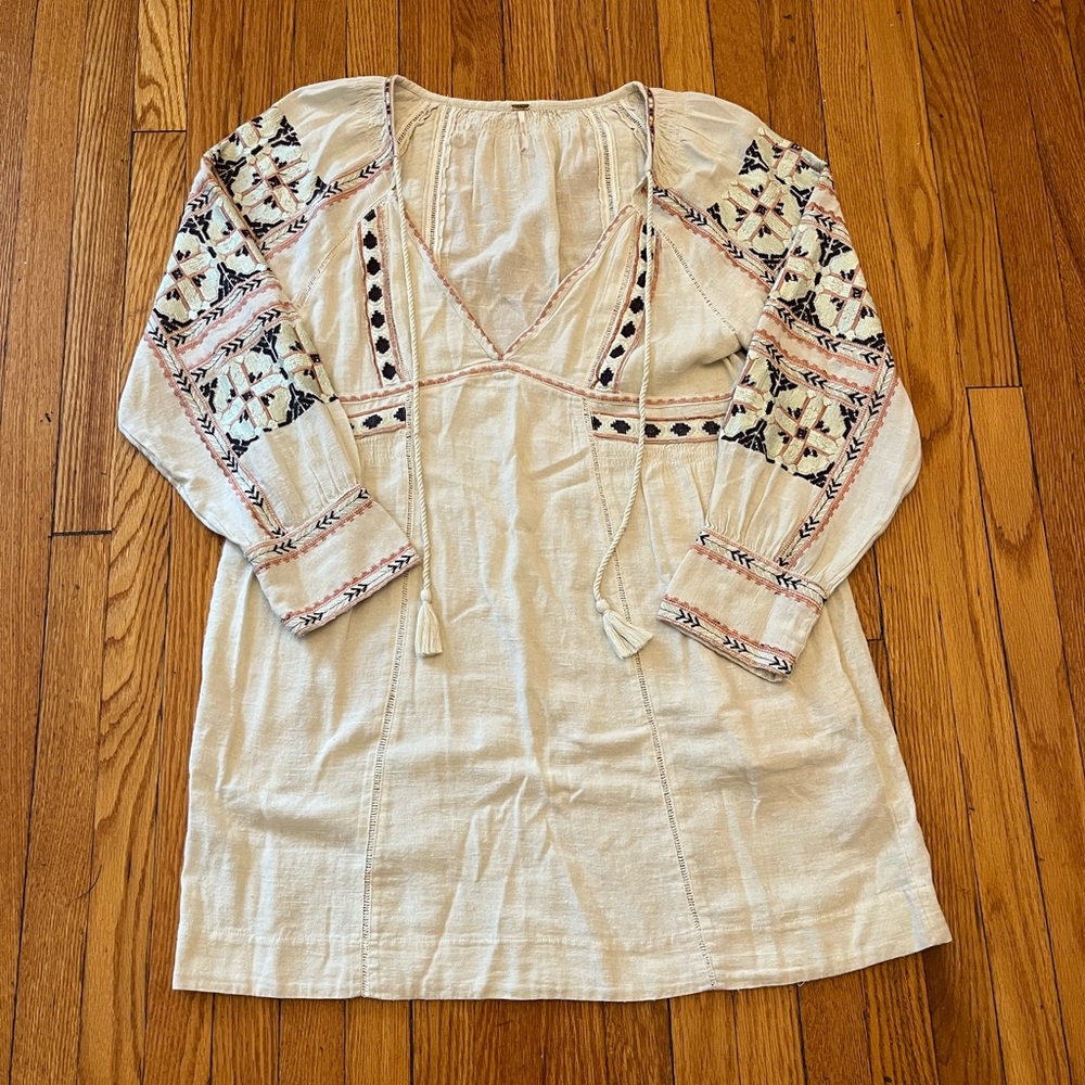 Free People Embroidered Cream Tunic Dress